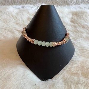 BEautiful Light Green Rhinestone Bead Bracelet Rose Gold Tone Metal 11273